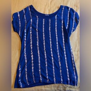 Navy Blue Sequin Maternity Dress Shirt